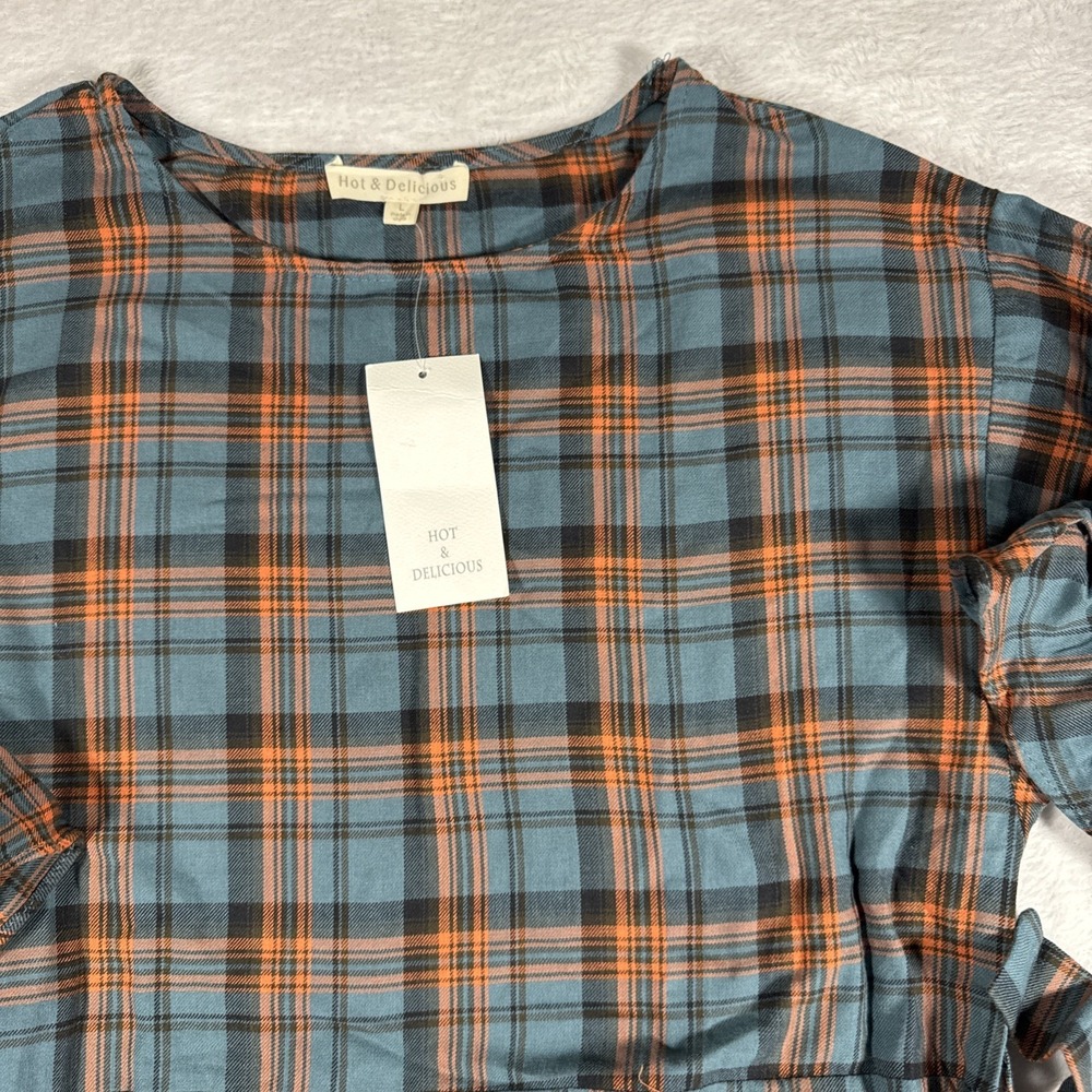 Trendy Cute Plaid Mini-Dress NWT Hot & Delicious Size Large‎ 3/4 Flutter Sleeve